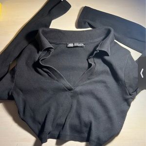 Zara long sleeve black crop top